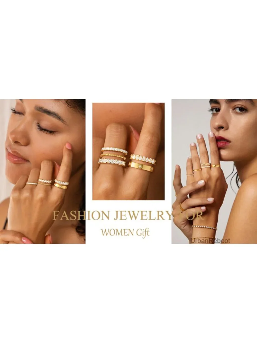 14K Gold Plated Stackable Rings Set Non Tarnish Layering Dainty